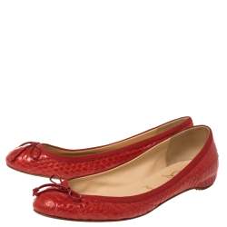 Pre Owned Christian Louboutin Red Python Bow Ballet Flats Size 38