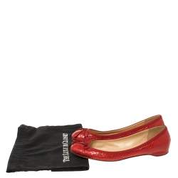 Pre Owned Christian Louboutin Red Python Bow Ballet Flats Size 38
