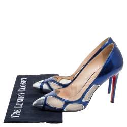Pre Owned Christian Louboutin Blue Patent Leather and Mesh Pumps Size 38