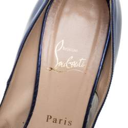 Pre Owned Christian Louboutin Blue Patent Leather and Mesh Pumps Size 38