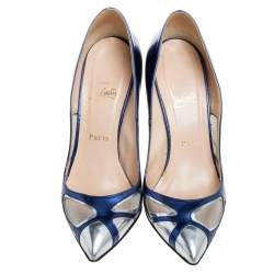 Pre Owned Christian Louboutin Blue Patent Leather and Mesh Pumps Size 38