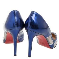 Pre Owned Christian Louboutin Blue Patent Leather and Mesh Pumps Size 38