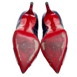 Pre Owned Christian Louboutin Blue Patent Leather and Mesh Pumps Size 38