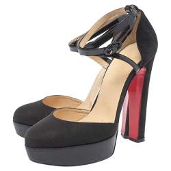 Pre Owned Christian Louboutin Black Canvas La Favorita Platform Sandals Size 38.5