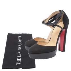 Pre Owned Christian Louboutin Black Canvas La Favorita Platform Sandals Size 38.5
