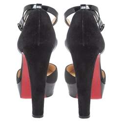 Pre Owned Christian Louboutin Black Canvas La Favorita Platform Sandals Size 38.5