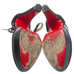 Pre Owned Christian Louboutin Black Canvas La Favorita Platform Sandals Size 38.5