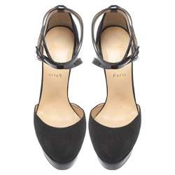 Pre Owned Christian Louboutin Black Canvas La Favorita Platform Sandals Size 38.5