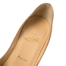 Pre Owned Christian Louboutin Beige Patent Leather Lady Peep Toe Platform Pumps Size 36.5
