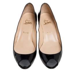 Pre Owned Christian Louboutin Black Patent Leather Kitten Heel Peep Toe Pumps Size 40