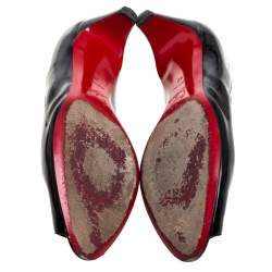 Pre Owned Christian Louboutin Black Patent Leather Kitten Heel Peep Toe Pumps Size 40