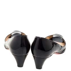 Pre Owned Christian Louboutin Black Patent Leather Kitten Heel Peep Toe Pumps Size 40