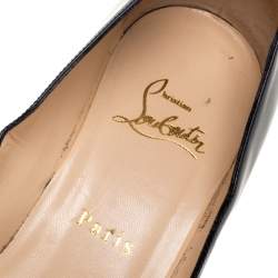 Pre Owned Christian Louboutin Black Patent Leather Kitten Heel Peep Toe Pumps Size 40