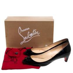 Pre Owned Christian Louboutin Black Patent Leather Kitten Heel Peep Toe Pumps Size 40