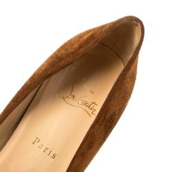 Pre Owned Christian Louboutin Brown/Black Suede Leather Maggie Embellished Cap Toe Platform Pumps Size 39.5