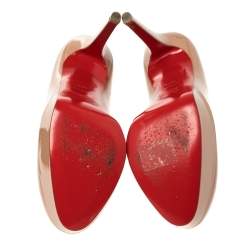 Pre Owned Christian Louboutin Beige Patent Leather Bianca Platform Pumps Size 38.5