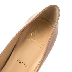 Pre Owned Christian Louboutin Beige Patent Leather Bianca Platform Pumps Size 38.5