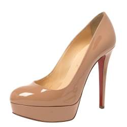 Pre Owned Christian Louboutin Beige Patent Leather Bianca Platform Pumps Size 38.5