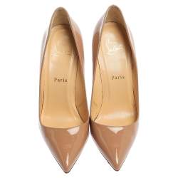 Pre Owned Christian Louboutin Beige Patent Leather Pigalle Pointed Toe Pumps Size 38