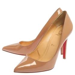 Pre Owned Christian Louboutin Beige Patent Leather Pigalle Pointed Toe Pumps Size 38