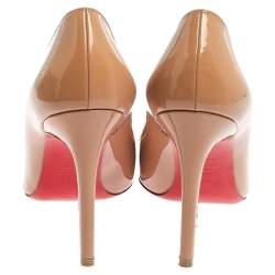 Pre Owned Christian Louboutin Beige Patent Leather Pigalle Pointed Toe Pumps Size 38