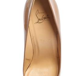 Pre Owned Christian Louboutin Beige Patent Leather Pigalle Pointed Toe Pumps Size 38