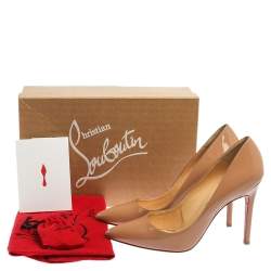 Pre Owned Christian Louboutin Beige Patent Leather Pigalle Pointed Toe Pumps Size 38
