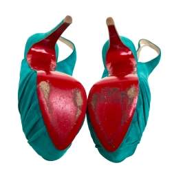 Pre Owned Christian Louboutin Green Suede Jenny Knotted Slingback Platform Sandals Size 37.5