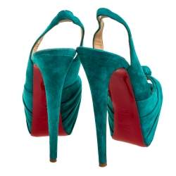 Pre Owned Christian Louboutin Green Suede Jenny Knotted Slingback Platform Sandals Size 37.5