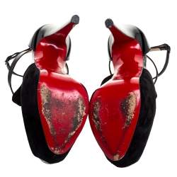 Pre Owned Christian Louboutin Black Suede And Patent Leather Carlota Strappy Platform Sandals Size 37
