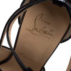 Pre Owned Christian Louboutin Black Suede And Patent Leather Carlota Strappy Platform Sandals Size 37