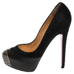 Christian Louboutin Black Leather And Pony Hair Maggie Platform Pumps Size 38