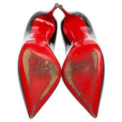 Pre Owned Christian Louboutin Black Patent Leather Doracora Red Heart Pumps Size 35