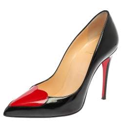 Pre Owned Christian Louboutin Black Patent Leather Doracora Red Heart Pumps Size 35