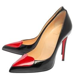 Pre Owned Christian Louboutin Black Patent Leather Doracora Red Heart Pumps Size 35