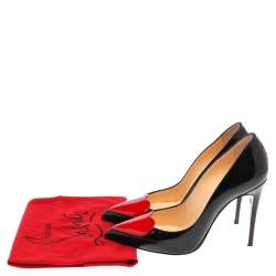Pre Owned Christian Louboutin Black Patent Leather Doracora Red Heart Pumps Size 35