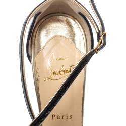 Pre Owned Christian Louboutin Black/Gold Leather Strappy Platform Sandals Size 38