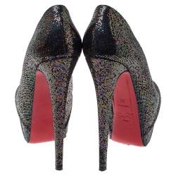 Pre Owned Christian Louboutin Black Glitter Fabric Drapesse 160 Spotlight Pumps Size 38