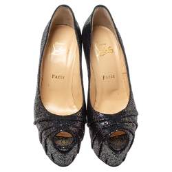 Pre Owned Christian Louboutin Black Glitter Fabric Drapesse 160 Spotlight Pumps Size 38