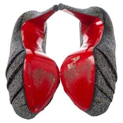 Pre Owned Christian Louboutin Black Glitter Fabric Drapesse 160 Spotlight Pumps Size 38