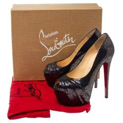 Pre Owned Christian Louboutin Black Glitter Fabric Drapesse 160 Spotlight Pumps Size 38