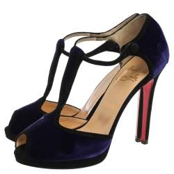 مملوكة مسبقًا Christian Louboutin Purple Velevt Oeooo 120 Peep Toe Sandals Size 38