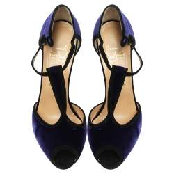 مملوكة مسبقًا Christian Louboutin Purple Velevt Oeooo 120 Peep Toe Sandals Size 38