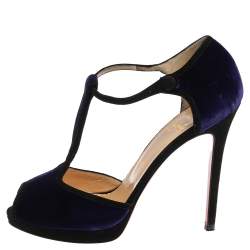 مملوكة مسبقًا Christian Louboutin Purple Velevt Oeooo 120 Peep Toe Sandals Size 38