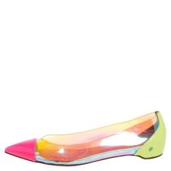 Pre Owned حذاء باليرينا فلات كريستيان لوبوتان كوربو بلاستيك مشمع و جلد متعدد الألوان مقاس 39