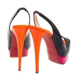 Pre Owned Christian Louboutin Tri Color Patent Leather Private Number Peep Toe Slingback Sandals Size 39.5