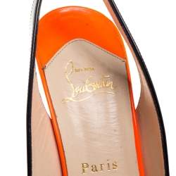 Pre Owned Christian Louboutin Tri Color Patent Leather Private Number Peep Toe Slingback Sandals Size 39.5