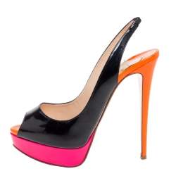 Pre Owned Christian Louboutin Tri Color Patent Leather Private Number Peep Toe Slingback Sandals Size 39.5