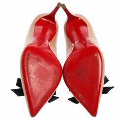 Pre Owned Christian Louboutin Beige Leather And Mesh 'Love Me' Bow Pumps Size 38