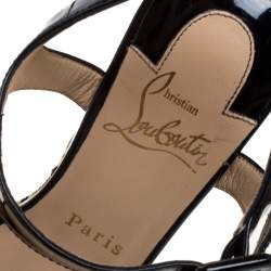 Pre Owned Christian Louboutin Black/Gold Patent Leather Bella Tige Floral Platform Ankle Strap Sandals Size 36